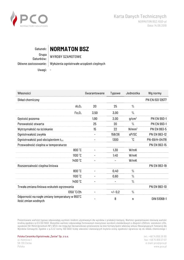 254 Cegła szamotowa 1 gat. Bsz paleta 325 szt