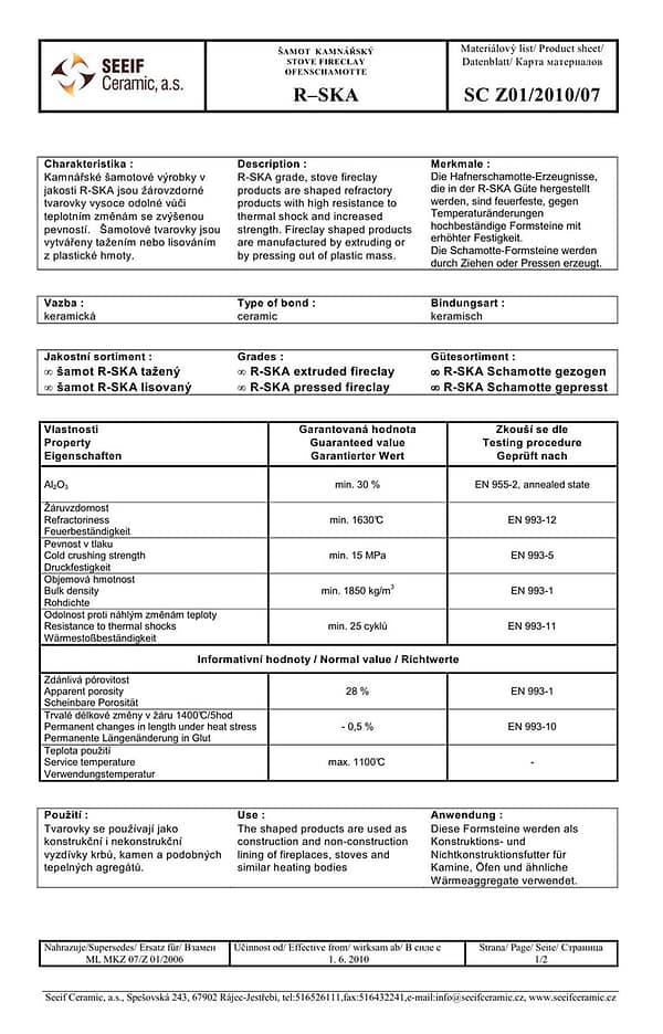 1007m-plyta-szamotowa Płyta szamotowa 500x250x20 mm z szamotu porowatego gat. RSK-A